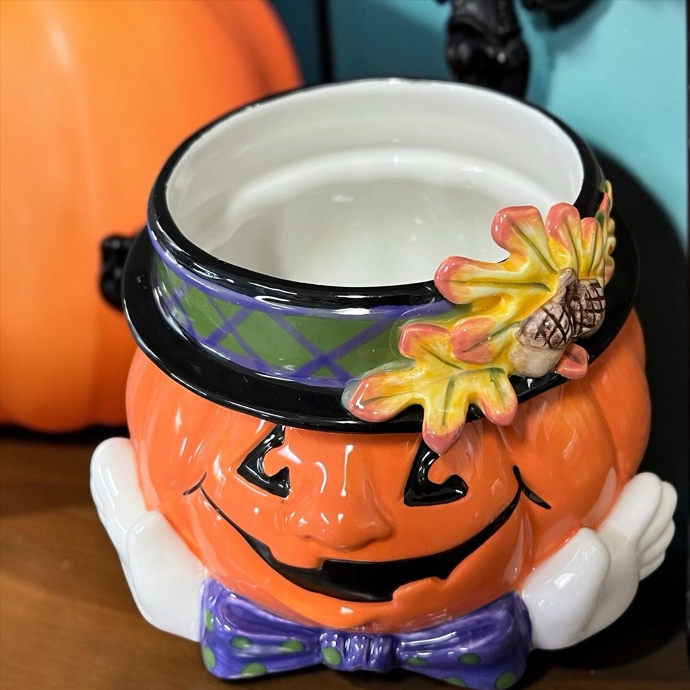 Fitz & Floyd Essentials Halloween Pumpkin Candy Bowl Candle Jack-O-Lantern VTG